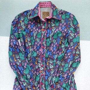 CR Ranchwear Desert Cactus Button Up Shirt Women Country Western Sz XS